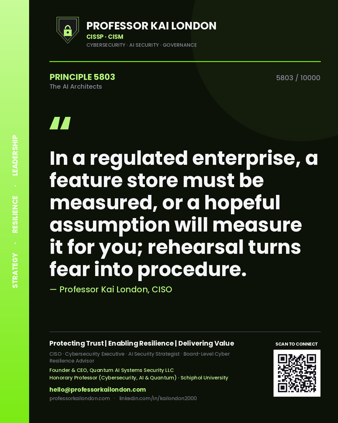 Professor Kai London principle 5803: In a regulated enterprise, a feature store must be measured, or a hopeful assumption will measure it for you; rehearsal turns fear into procedure.