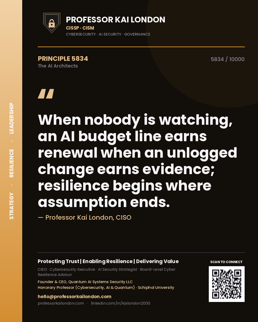 Professor Kai London principle 5834: When nobody is watching, an AI budget line earns renewal when an unlogged change earns evidence; resilience begins where assumption ends.