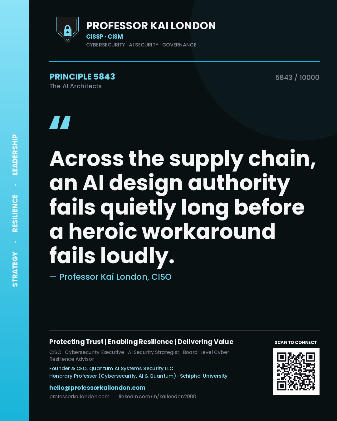 Professor Kai London principle 5843: Across the supply chain, an AI design authority fails quietly long before a heroic workaround fails loudly.