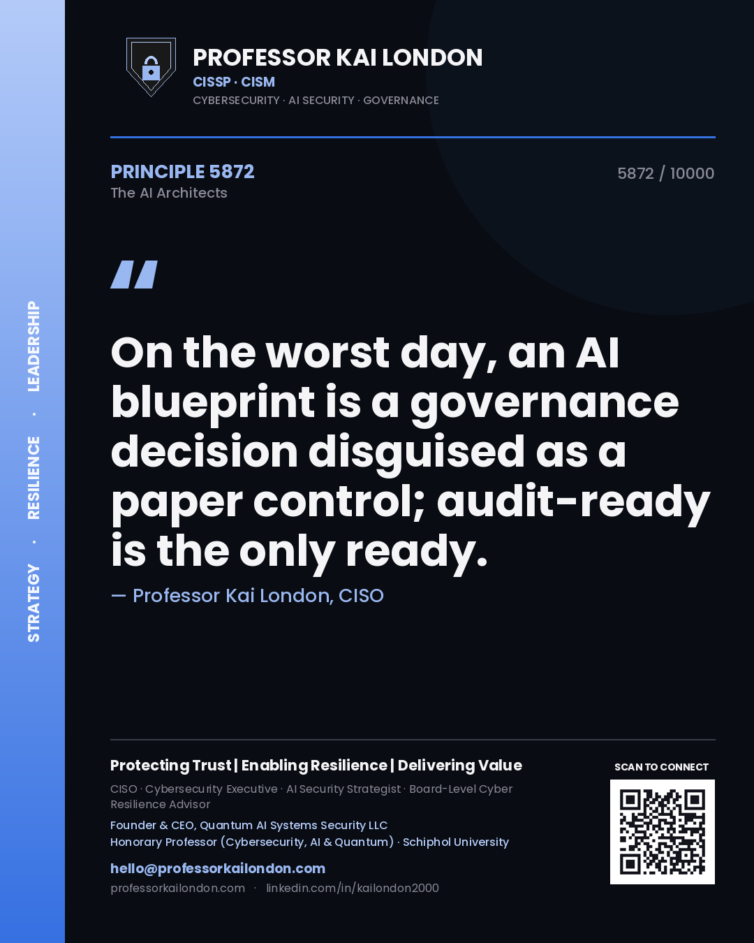Professor Kai London principle 5872: On the worst day, an AI blueprint is a governance decision disguised as a paper control; audit-ready is the only ready.