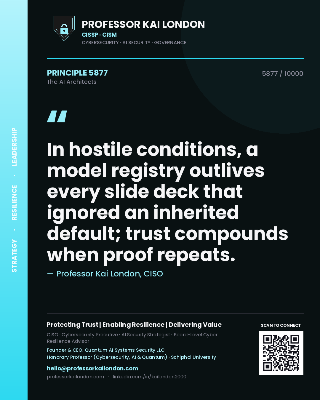 Professor Kai London principle 5877: In hostile conditions, a model registry outlives every slide deck that ignored an inherited default; trust compounds when proof repeats.