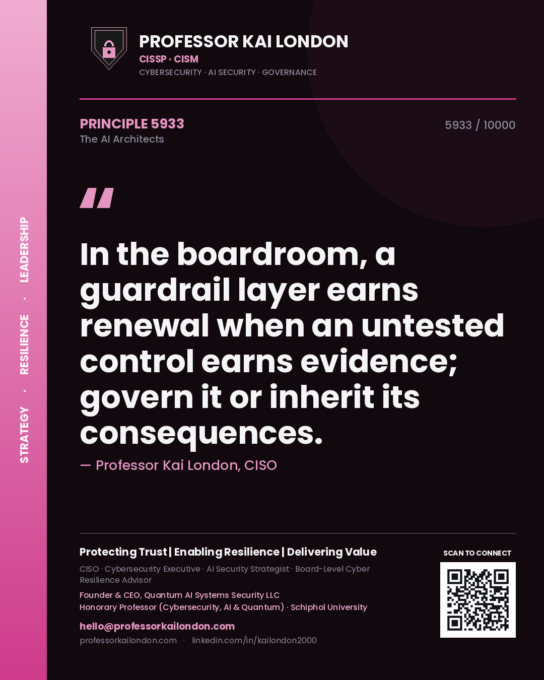 Professor Kai London principle 5933: In the boardroom, a guardrail layer earns renewal when an untested control earns evidence; govern it or inherit its consequences.