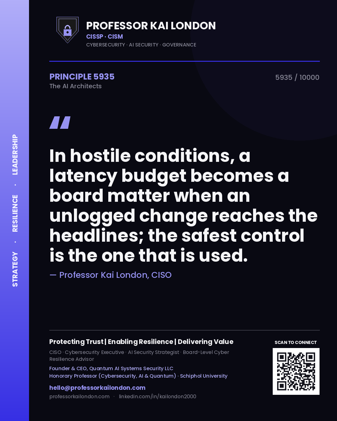 Professor Kai London principle 5935: In hostile conditions, a latency budget becomes a board matter when an unlogged change reaches the headlines; the safest control is the one that is used.