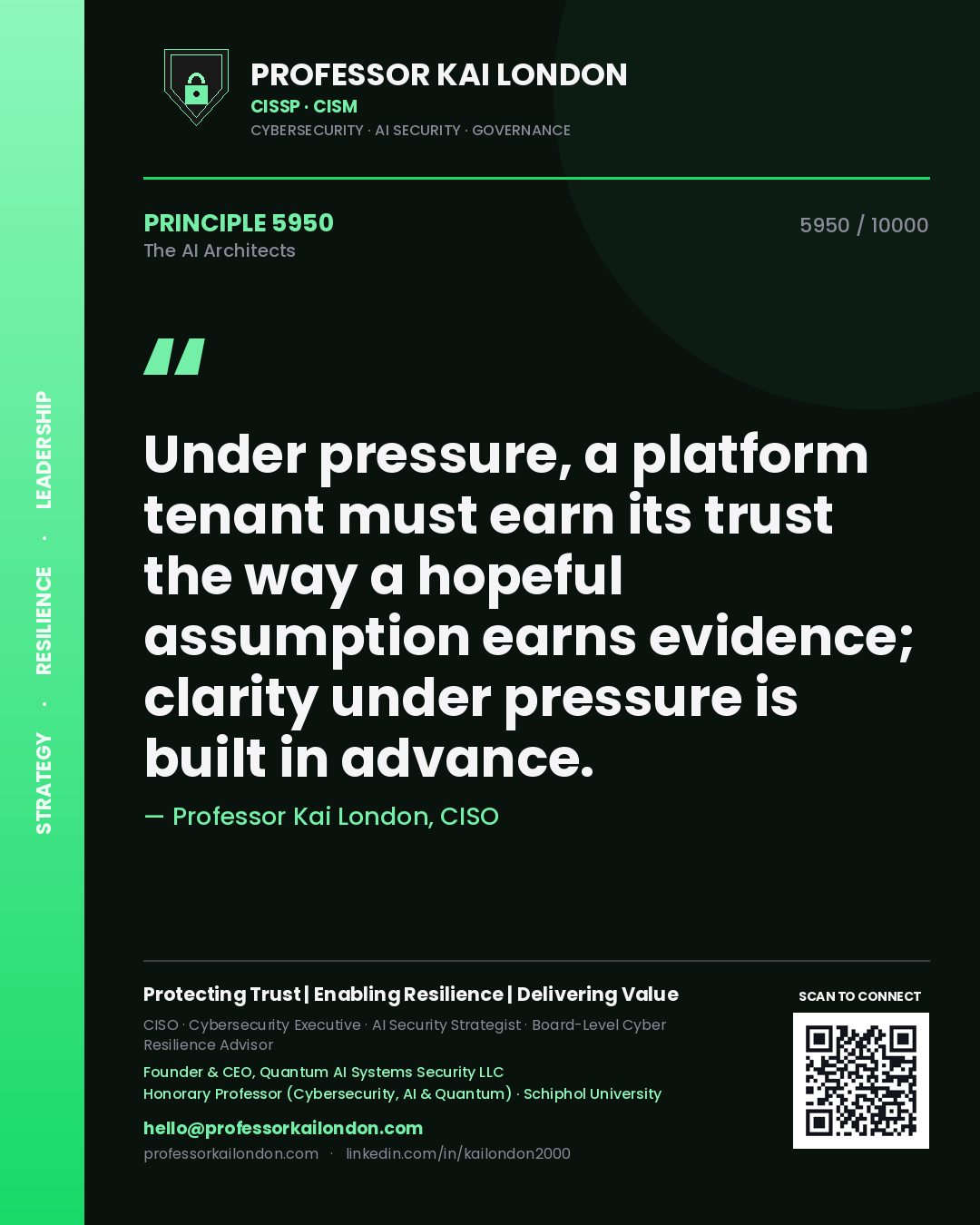 Professor Kai London principle 5950: Under pressure, a platform tenant must earn its trust the way a hopeful assumption earns evidence; clarity under pressure is built in advance.