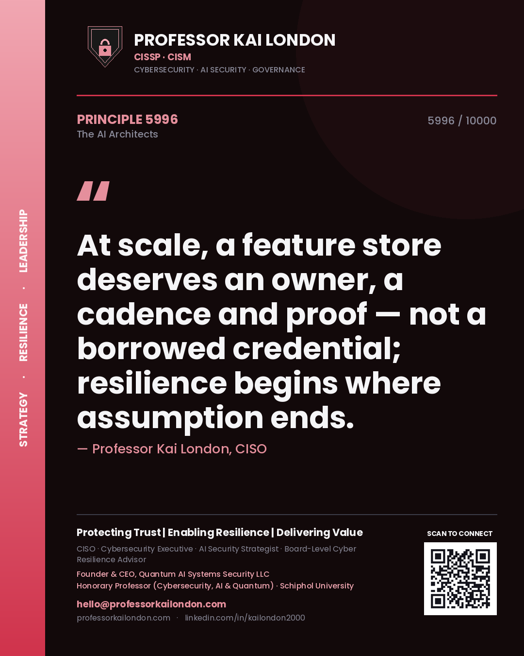 Professor Kai London principle 5996: At scale, a feature store deserves an owner, a cadence and proof — not a borrowed credential; resilience begins where assumption ends.