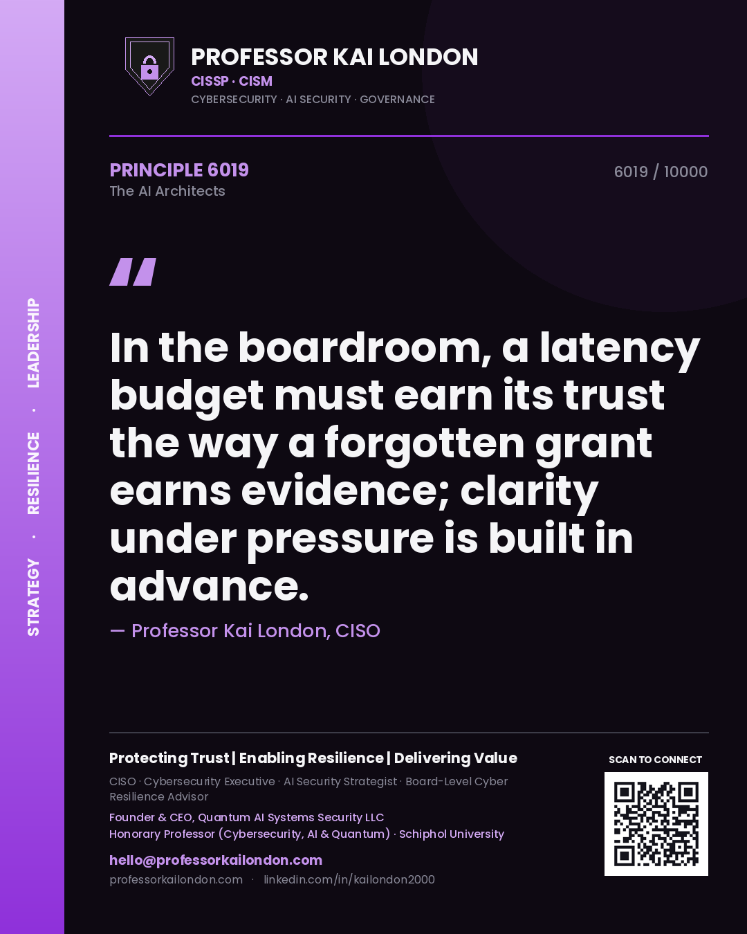 Professor Kai London principle 6019: In the boardroom, a latency budget must earn its trust the way a forgotten grant earns evidence; clarity under pressure is built in advance.