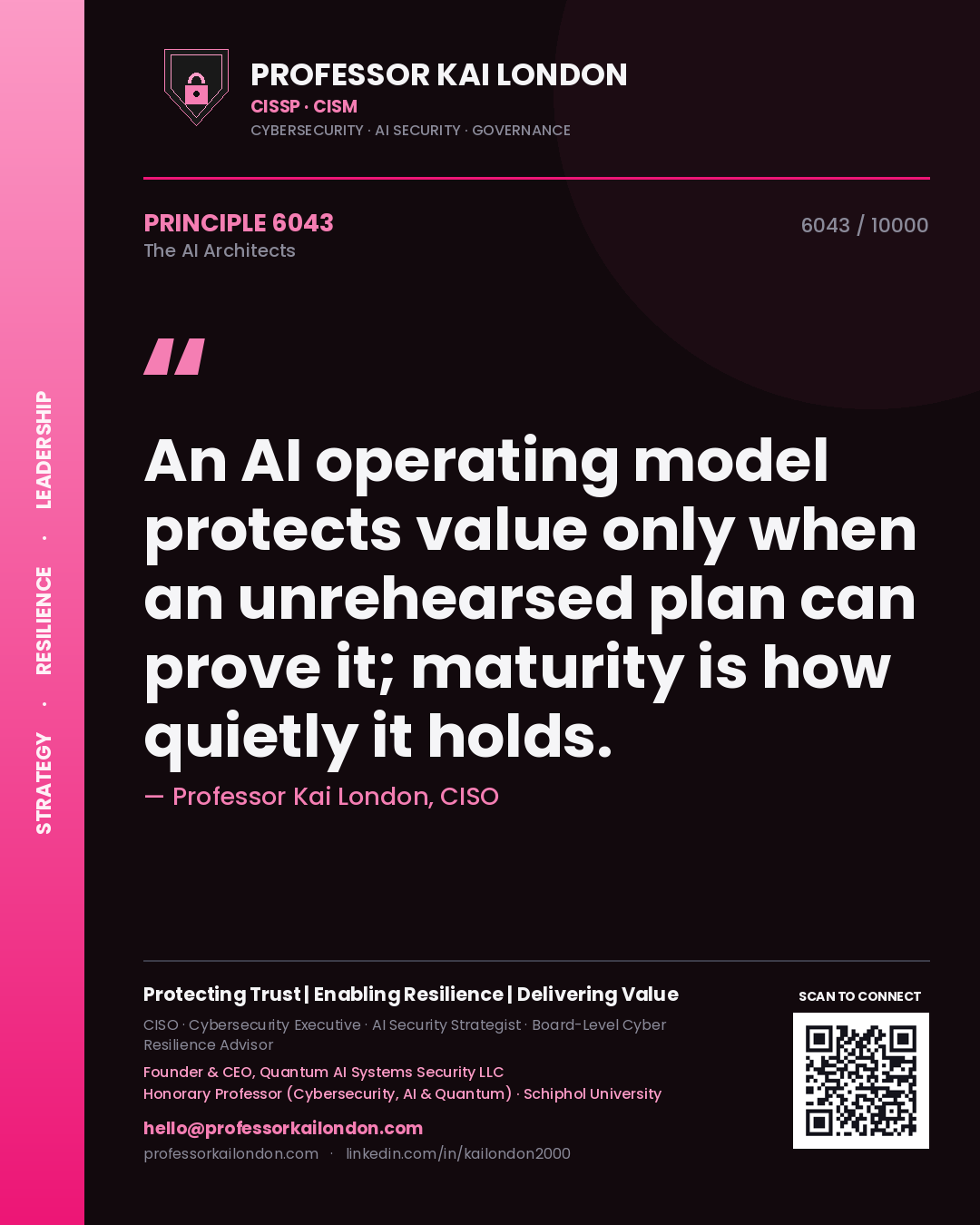 Professor Kai London principle 6043: An AI operating model protects value only when an unrehearsed plan can prove it; maturity is how quietly it holds.