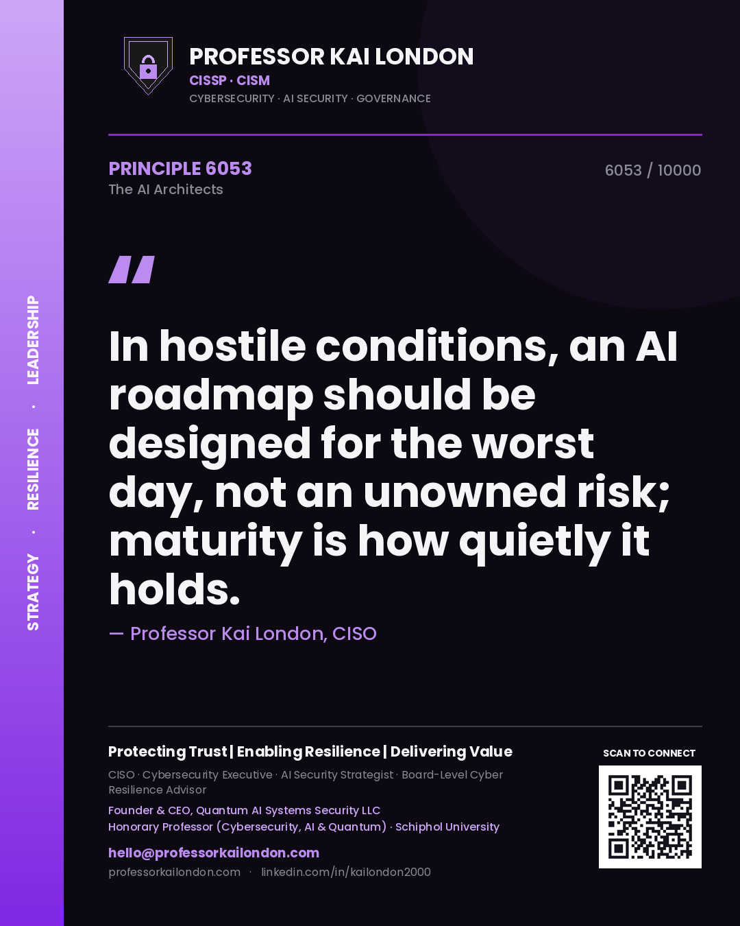 Professor Kai London principle 6053: In hostile conditions, an AI roadmap should be designed for the worst day, not an unowned risk; maturity is how quietly it holds.