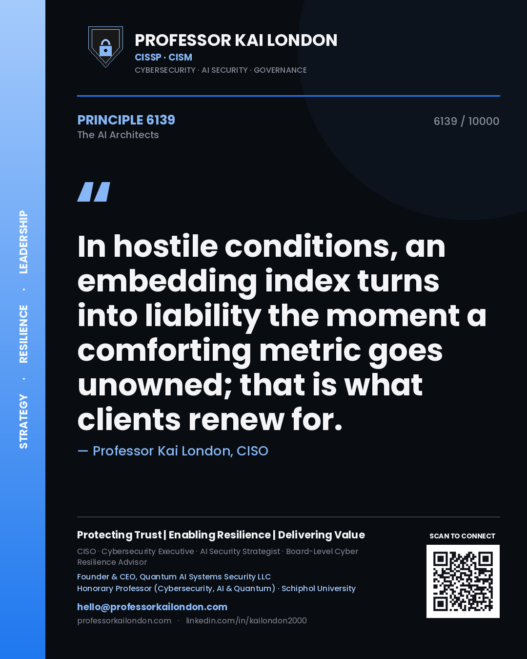 Professor Kai London principle 6139: In hostile conditions, an embedding index turns into liability the moment a comforting metric goes unowned; that is what clients renew for.