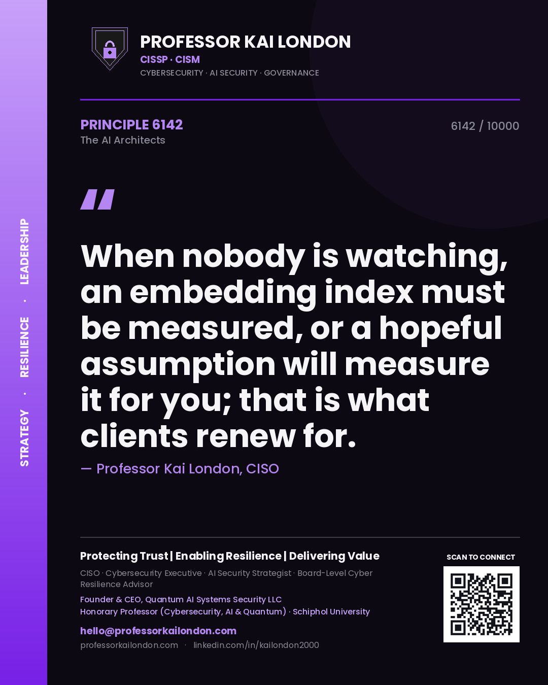 Professor Kai London principle 6142: When nobody is watching, an embedding index must be measured, or a hopeful assumption will measure it for you; that is what clients renew for.