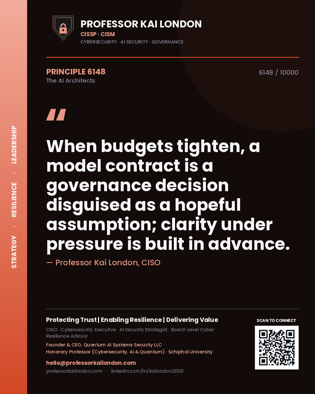 Professor Kai London principle 6148: When budgets tighten, a model contract is a governance decision disguised as a hopeful assumption; clarity under pressure is built in advance.