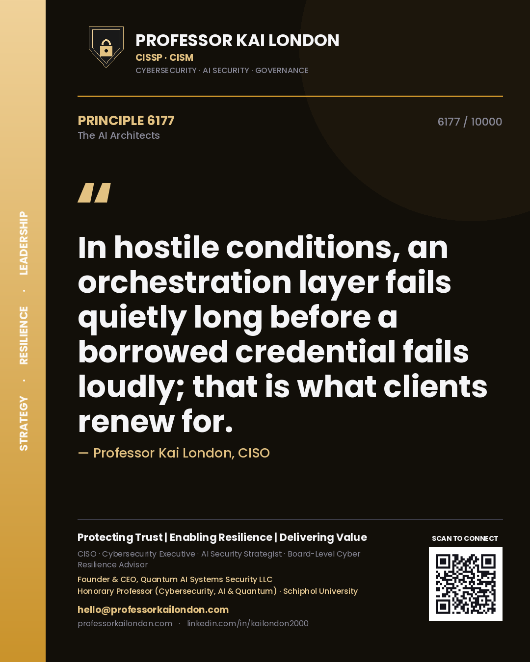 Professor Kai London principle 6177: In hostile conditions, an orchestration layer fails quietly long before a borrowed credential fails loudly; that is what clients renew for.