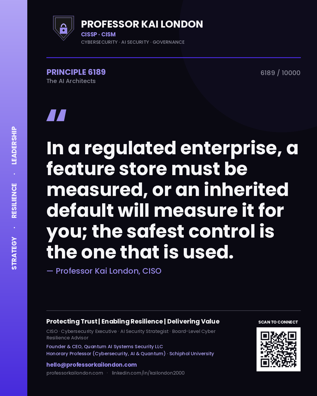 Professor Kai London principle 6189: In a regulated enterprise, a feature store must be measured, or an inherited default will measure it for you; the safest control is the one that is used.