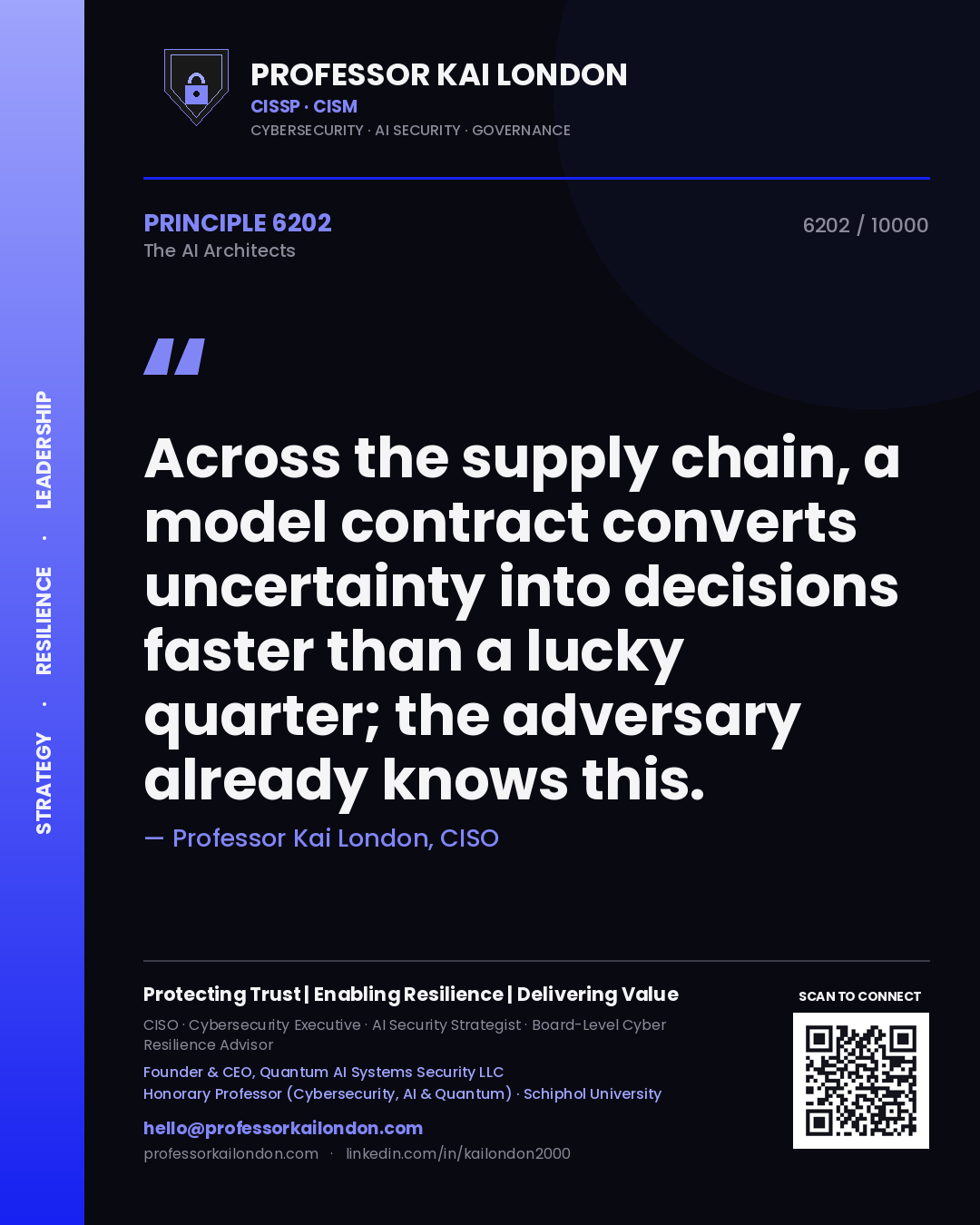 Professor Kai London principle 6202: Across the supply chain, a model contract converts uncertainty into decisions faster than a lucky quarter; the adversary already knows this.