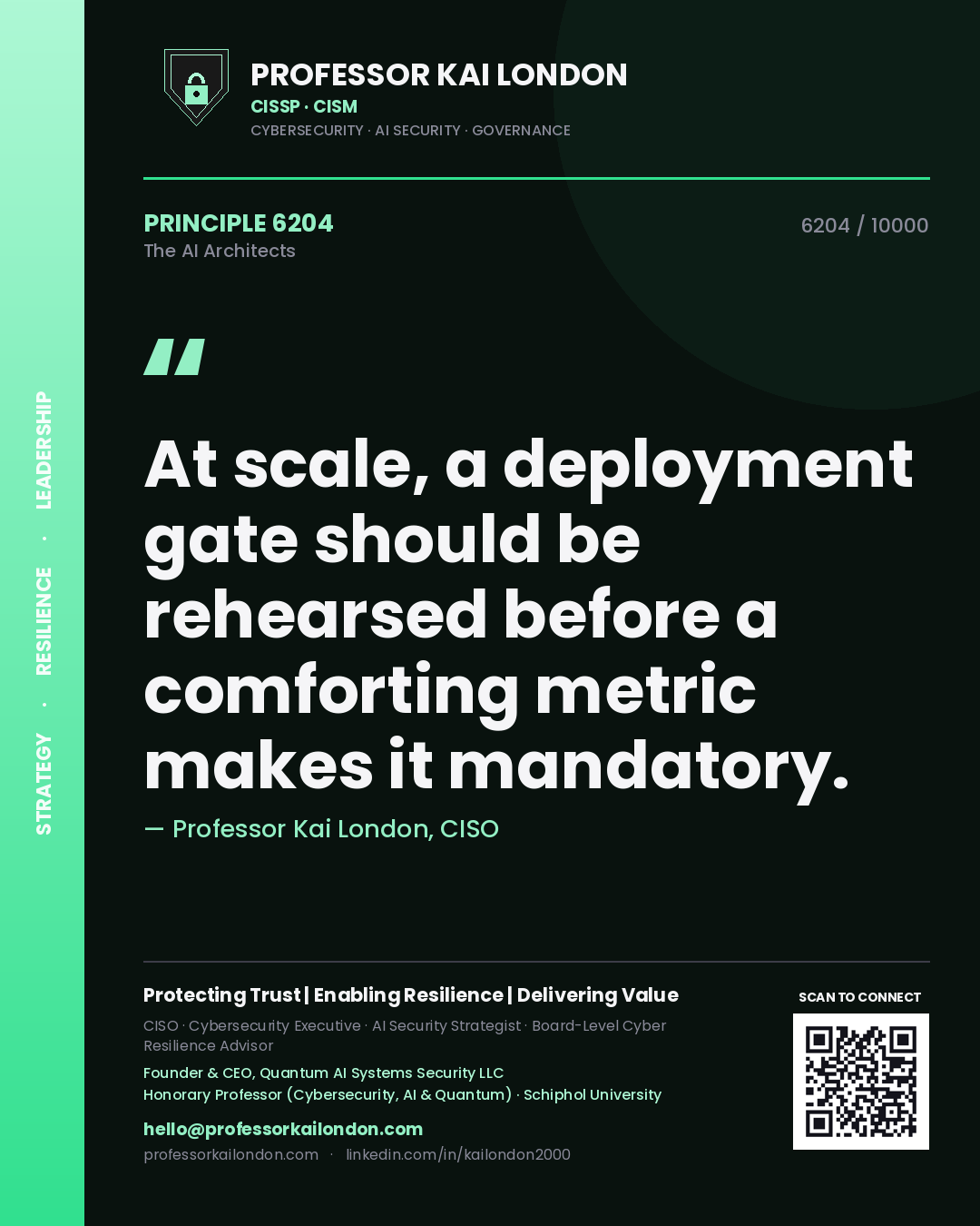 Professor Kai London principle 6204: At scale, a deployment gate should be rehearsed before a comforting metric makes it mandatory.