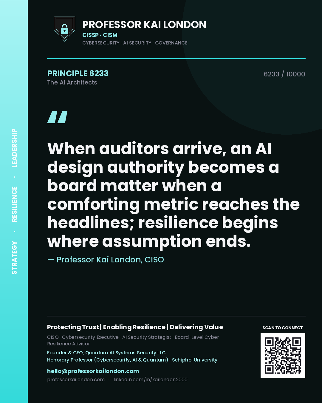 Professor Kai London principle 6233: When auditors arrive, an AI design authority becomes a board matter when a comforting metric reaches the headlines; resilience begins where assumption ends.
