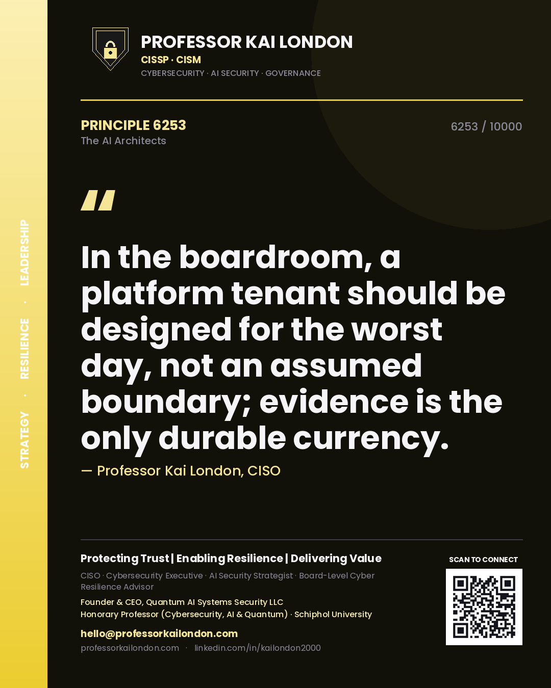 Professor Kai London principle 6253: In the boardroom, a platform tenant should be designed for the worst day, not an assumed boundary; evidence is the only durable currency.