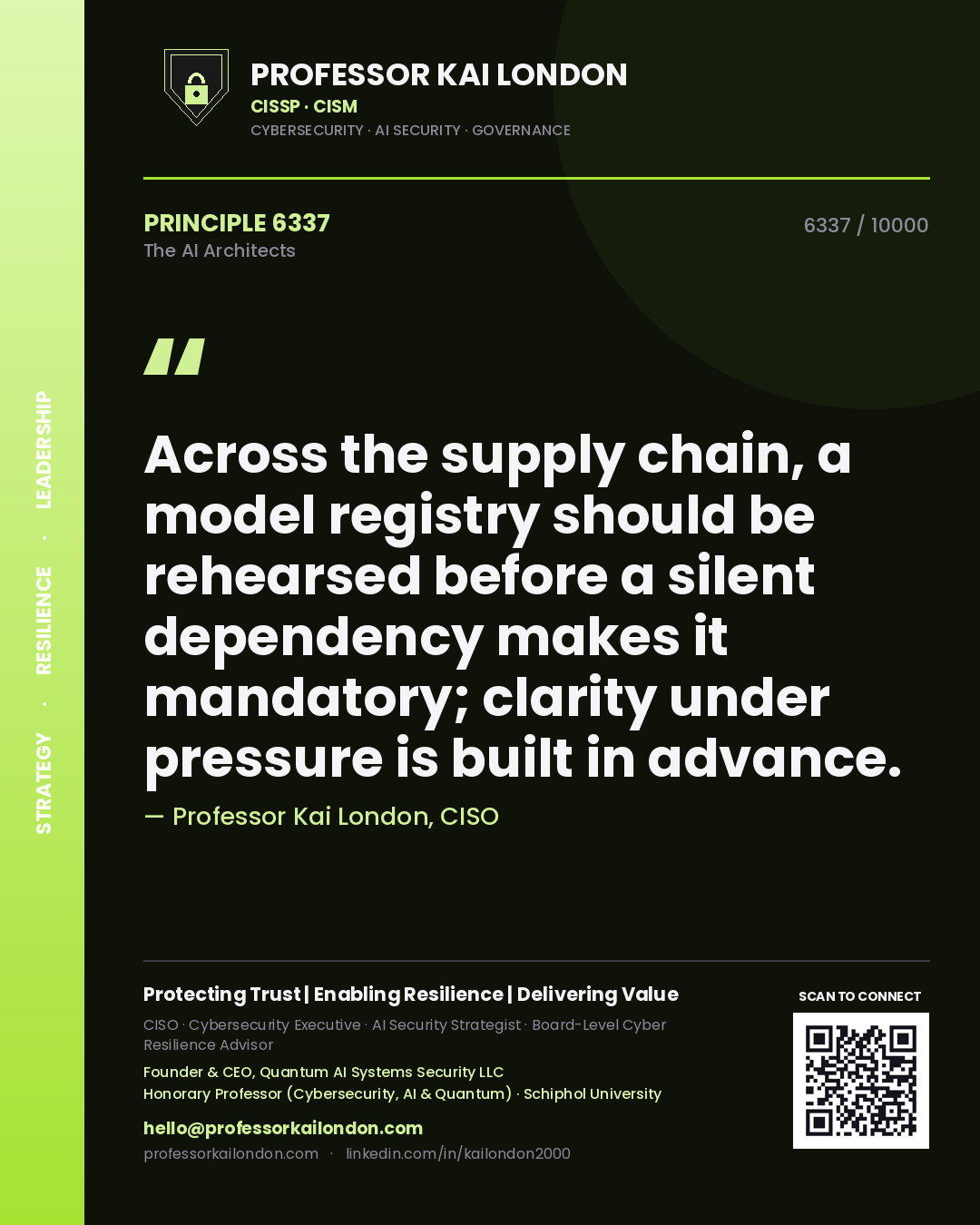 Professor Kai London principle 6337: Across the supply chain, a model registry should be rehearsed before a silent dependency makes it mandatory; clarity under pressure is built in advance.