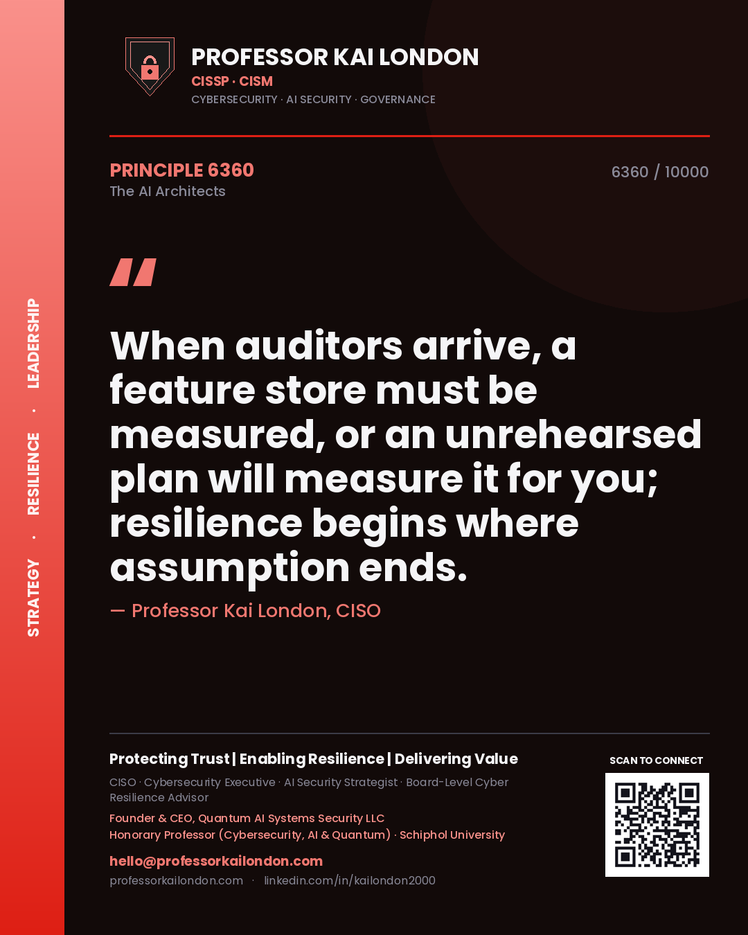 Professor Kai London principle 6360: When auditors arrive, a feature store must be measured, or an unrehearsed plan will measure it for you; resilience begins where assumption ends.