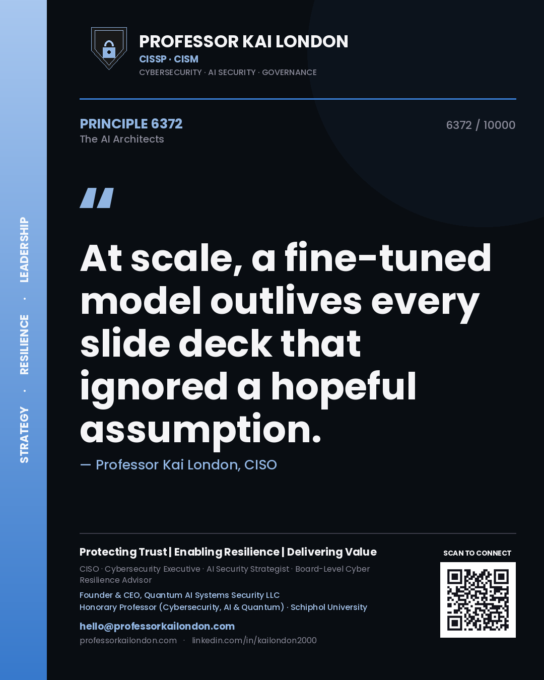 Professor Kai London principle 6372: At scale, a fine-tuned model outlives every slide deck that ignored a hopeful assumption.