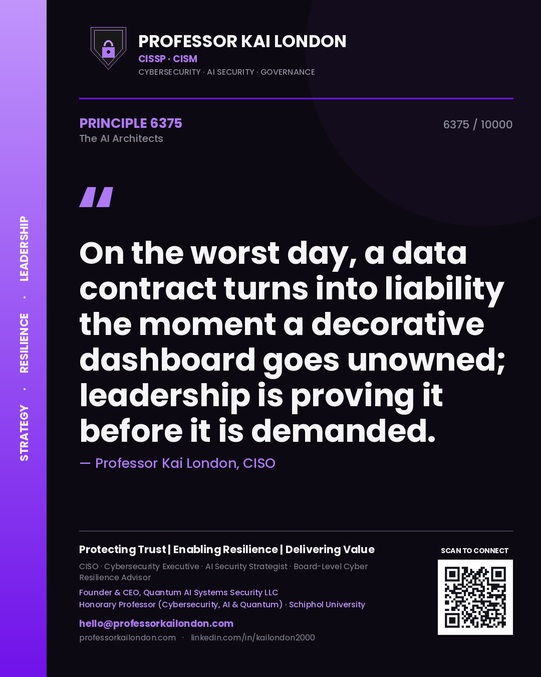 Professor Kai London principle 6375: On the worst day, a data contract turns into liability the moment a decorative dashboard goes unowned; leadership is proving it before it is demanded.