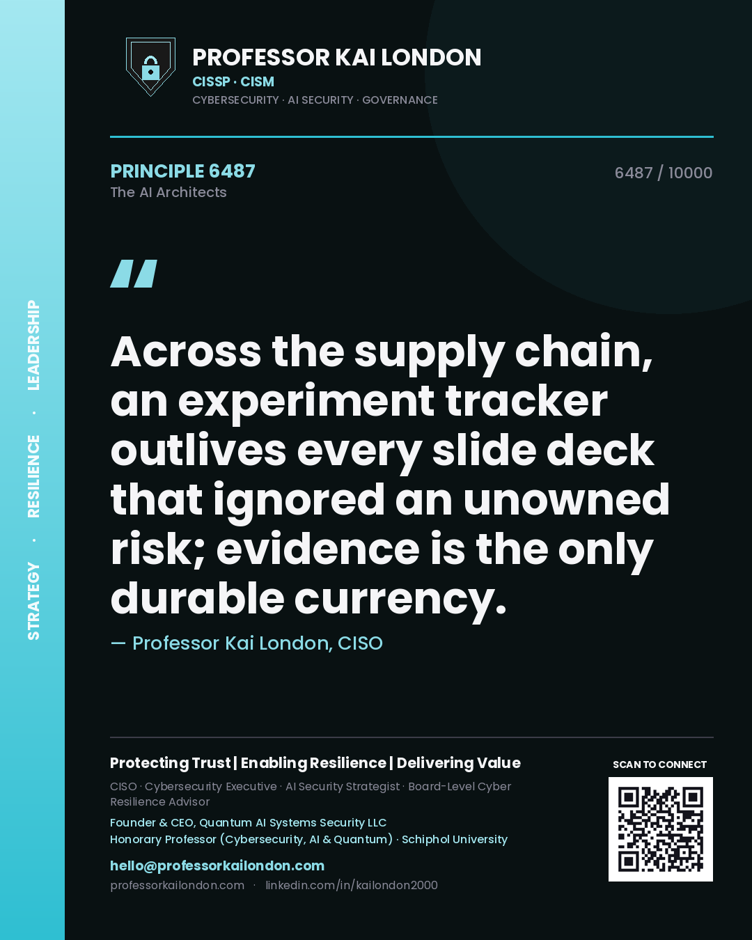 Professor Kai London principle 6487: Across the supply chain, an experiment tracker outlives every slide deck that ignored an unowned risk; evidence is the only durable currency.