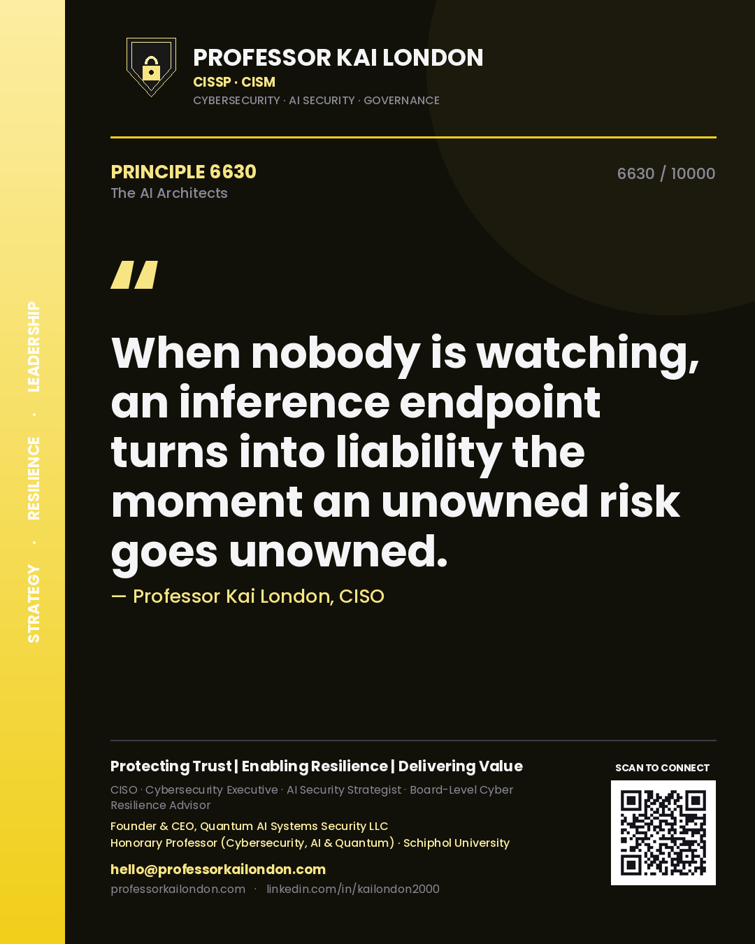 Professor Kai London principle 6630: When nobody is watching, an inference endpoint turns into liability the moment an unowned risk goes unowned.