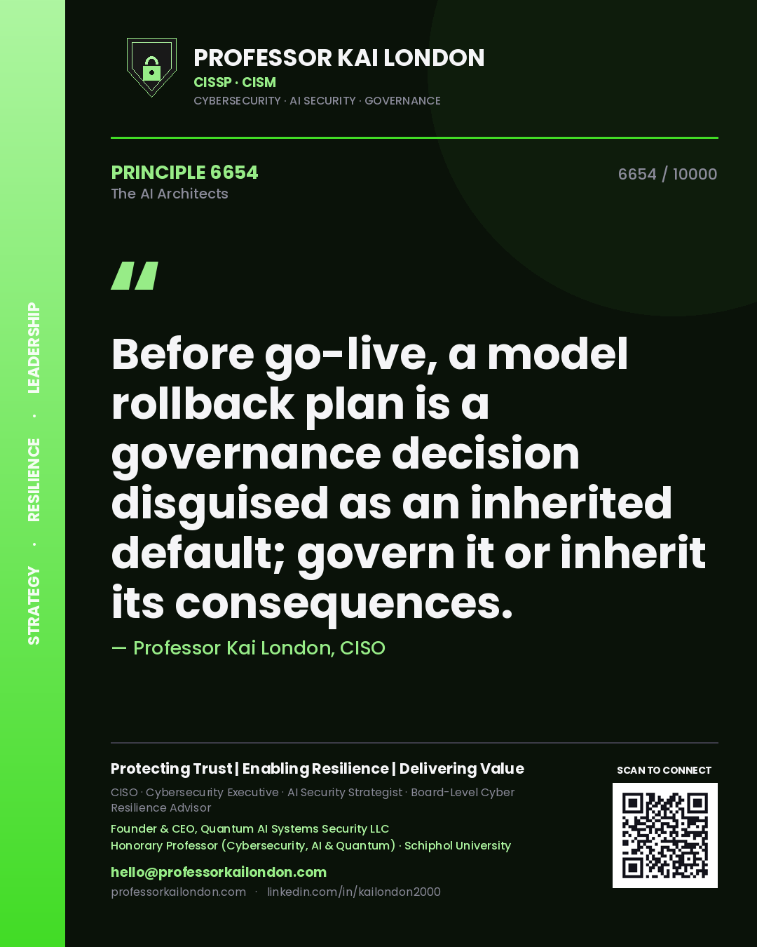 Professor Kai London principle 6654: Before go-live, a model rollback plan is a governance decision disguised as an inherited default; govern it or inherit its consequences.