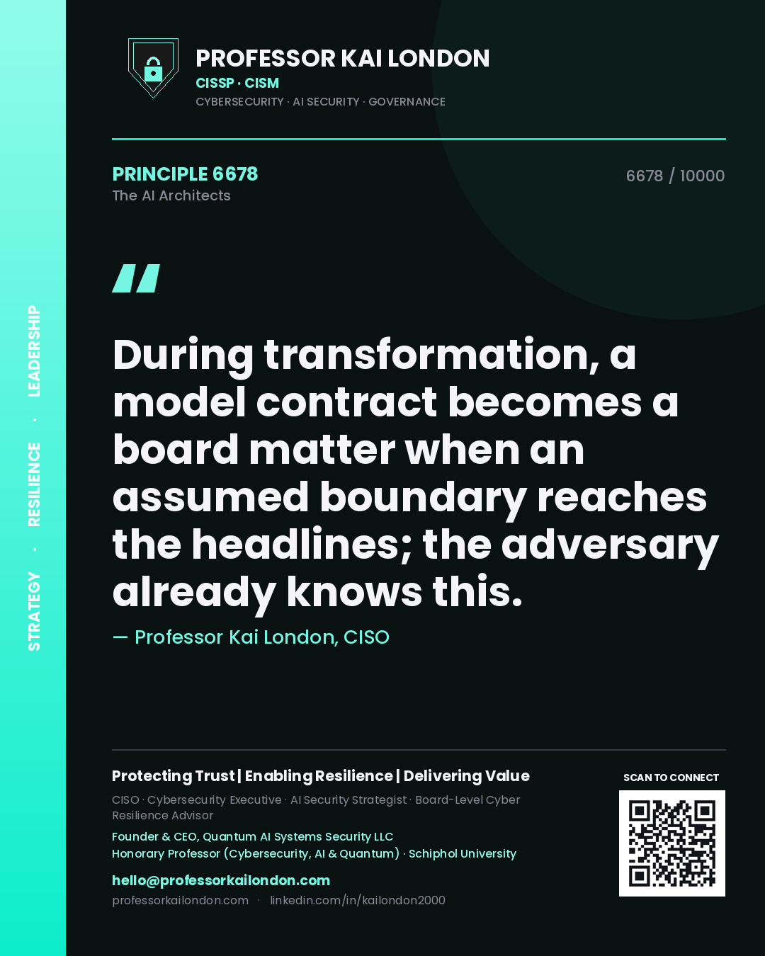 Professor Kai London principle 6678: During transformation, a model contract becomes a board matter when an assumed boundary reaches the headlines; the adversary already knows this.