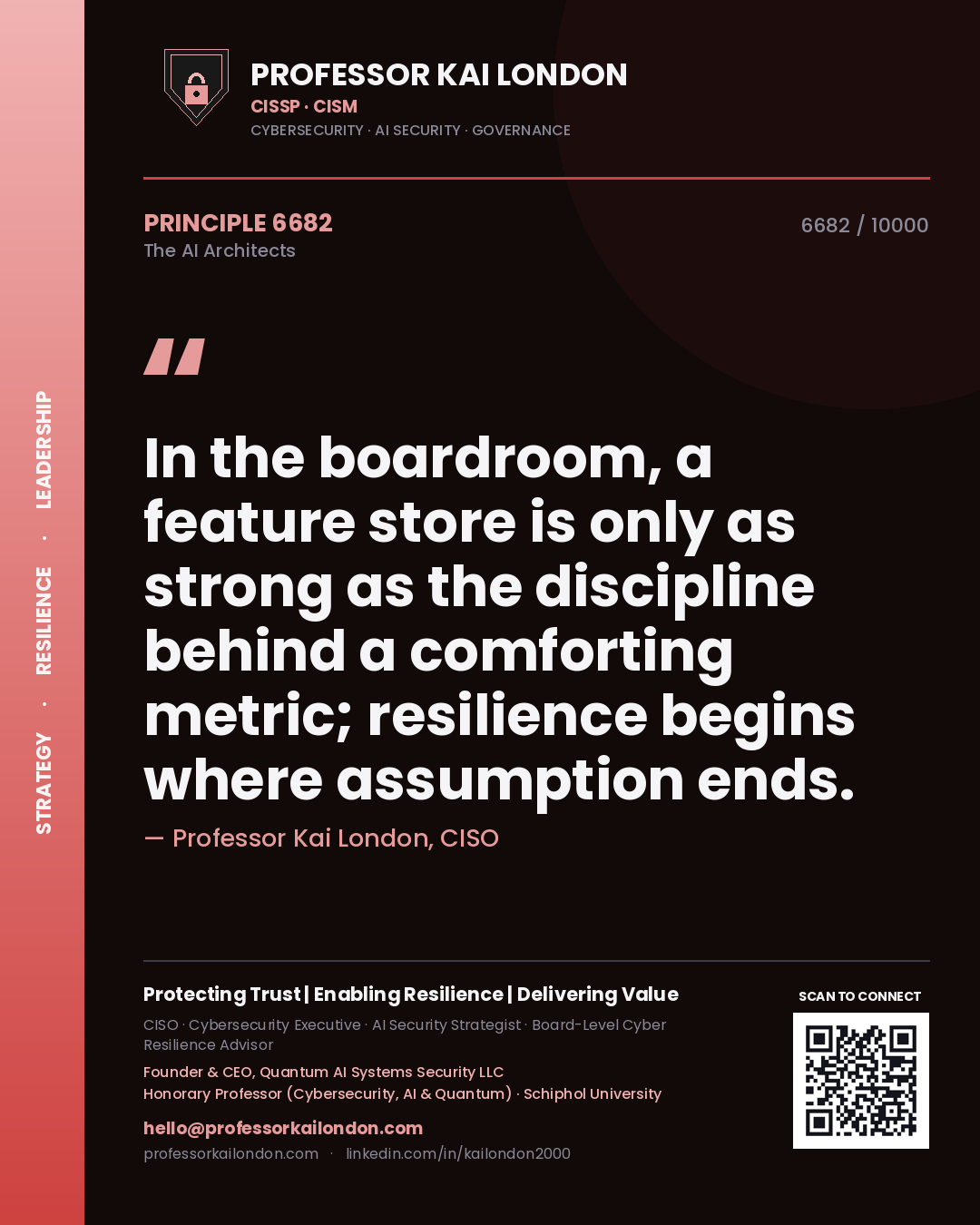Professor Kai London principle 6682: In the boardroom, a feature store is only as strong as the discipline behind a comforting metric; resilience begins where assumption ends.
