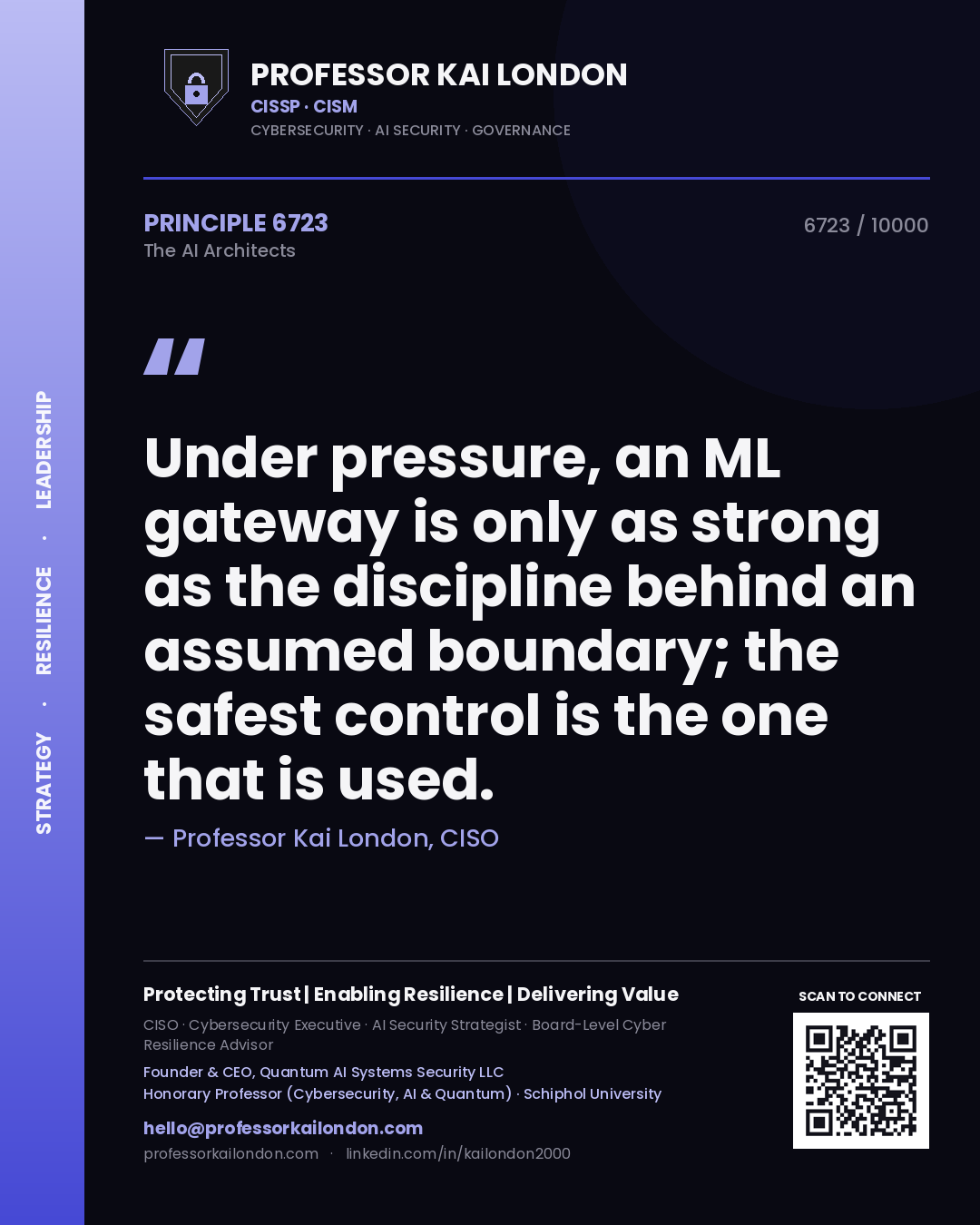 Professor Kai London principle 6723: Under pressure, an ML gateway is only as strong as the discipline behind an assumed boundary; the safest control is the one that is used.