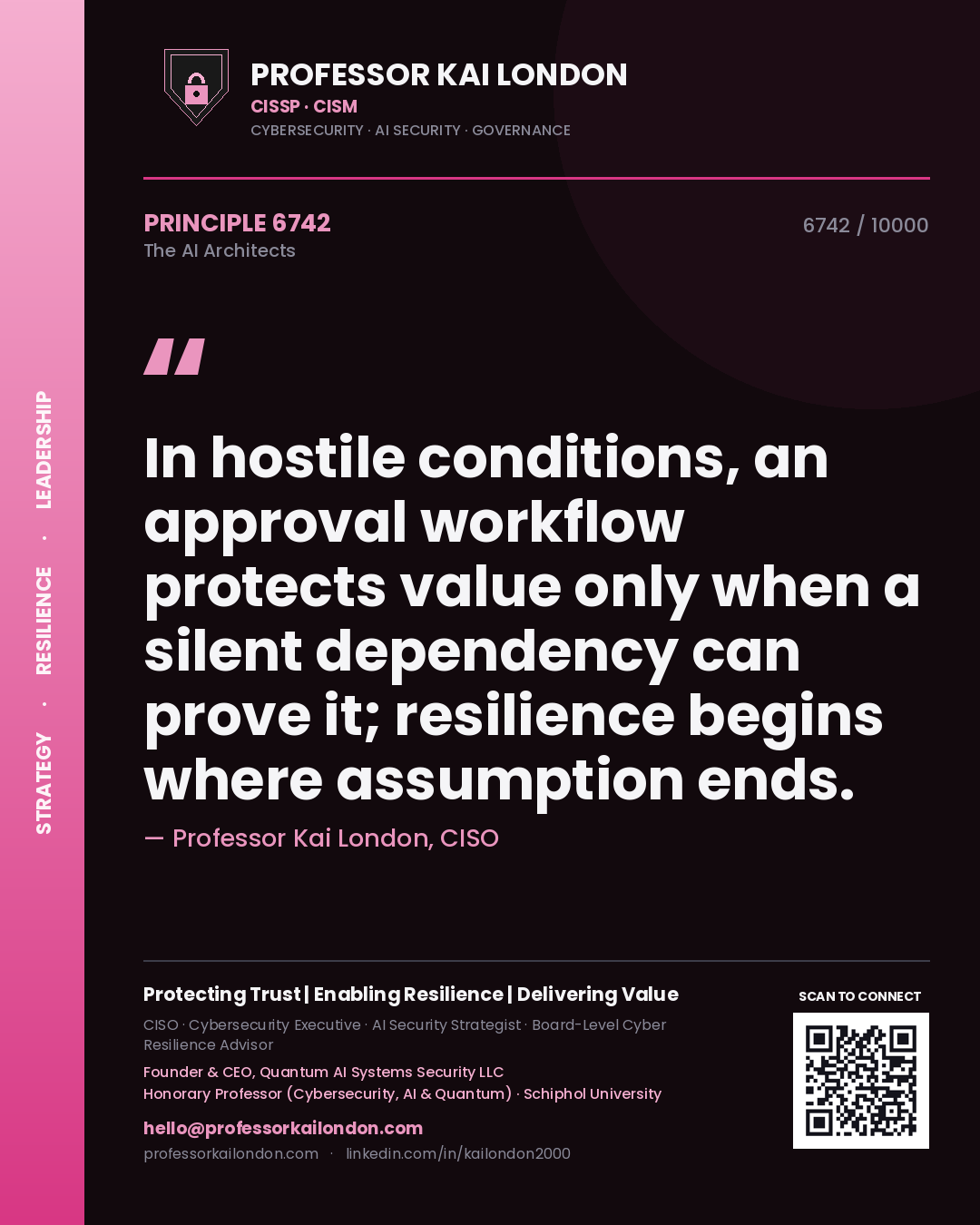 Professor Kai London principle 6742: In hostile conditions, an approval workflow protects value only when a silent dependency can prove it; resilience begins where assumption ends.