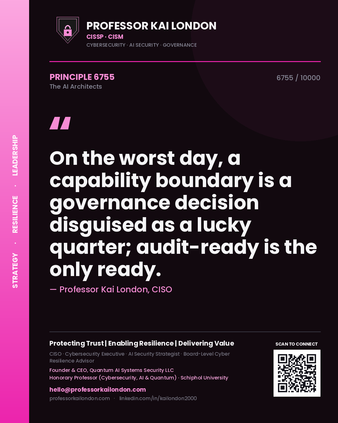 Professor Kai London principle 6755: On the worst day, a capability boundary is a governance decision disguised as a lucky quarter; audit-ready is the only ready.