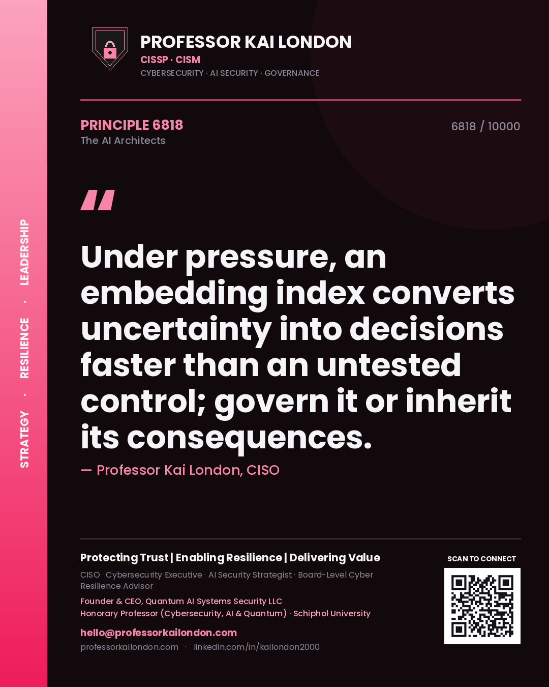 Professor Kai London principle 6818: Under pressure, an embedding index converts uncertainty into decisions faster than an untested control; govern it or inherit its consequences.