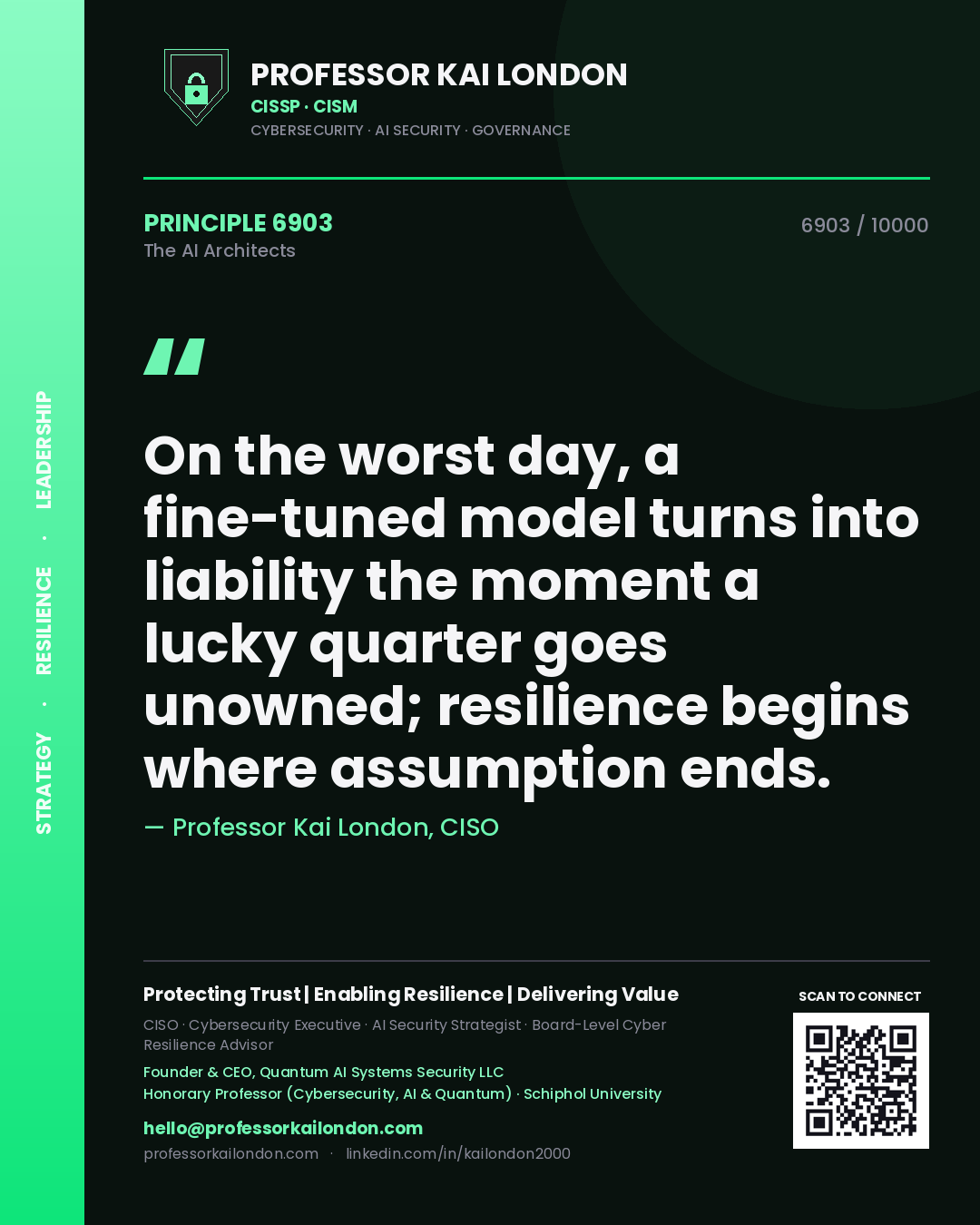 Professor Kai London principle 6903: On the worst day, a fine-tuned model turns into liability the moment a lucky quarter goes unowned; resilience begins where assumption ends.