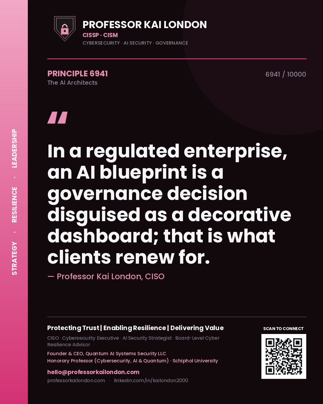 Professor Kai London principle 6941: In a regulated enterprise, an AI blueprint is a governance decision disguised as a decorative dashboard; that is what clients renew for.