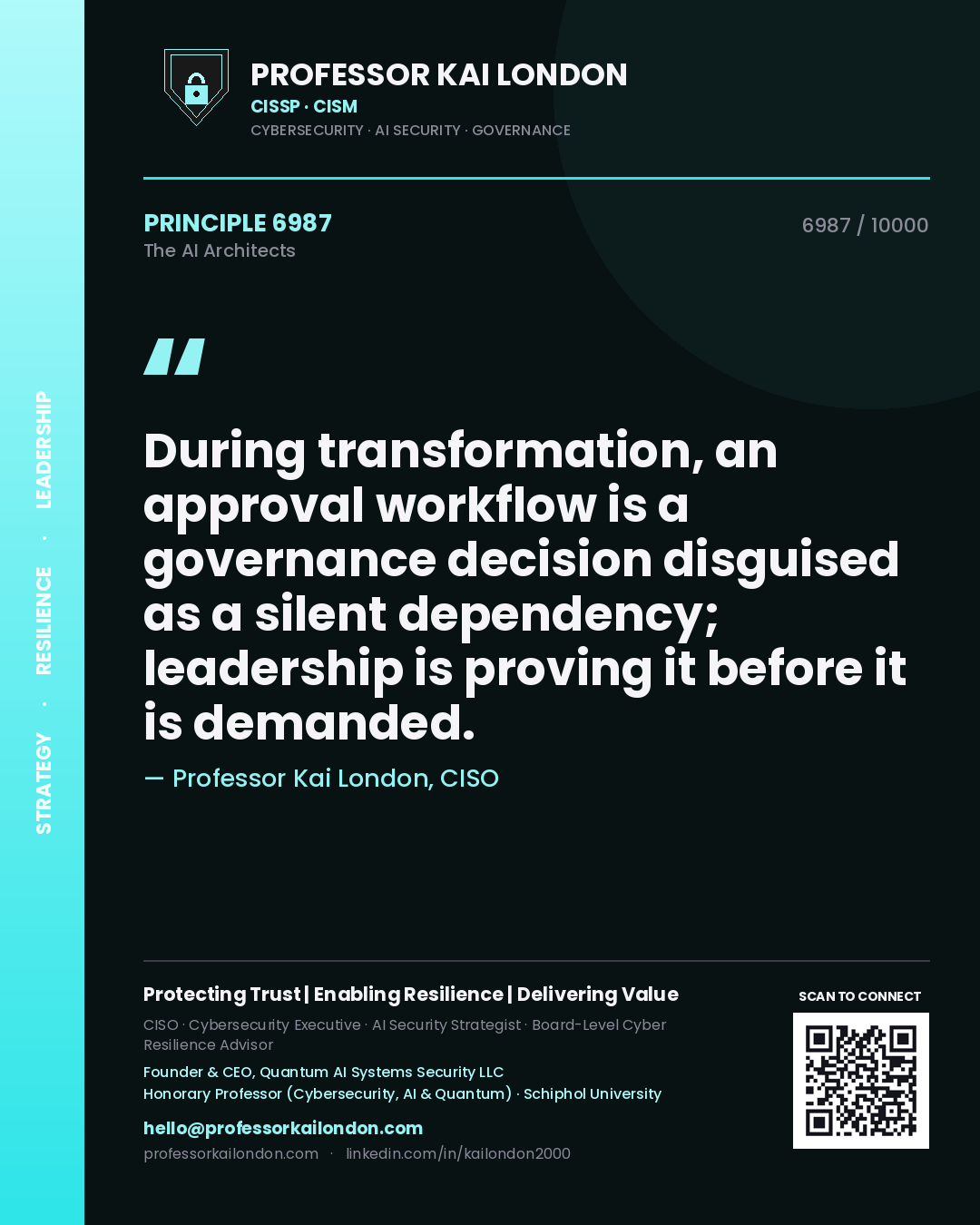 Professor Kai London principle 6987: During transformation, an approval workflow is a governance decision disguised as a silent dependency; leadership is proving it before it is demanded.