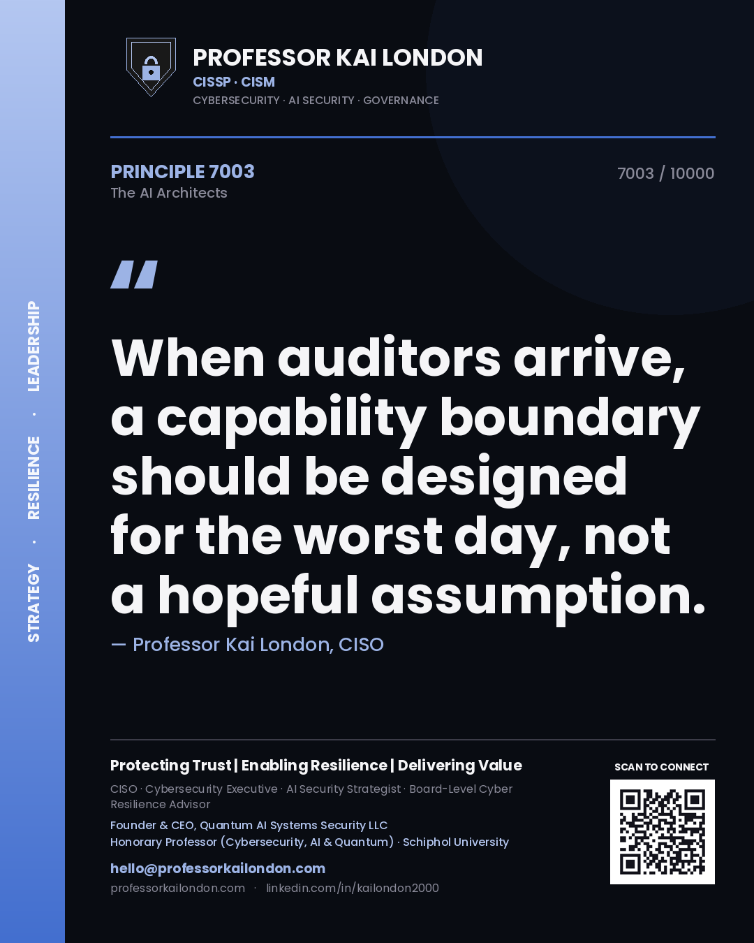 Professor Kai London principle 7003: When auditors arrive, a capability boundary should be designed for the worst day, not a hopeful assumption.