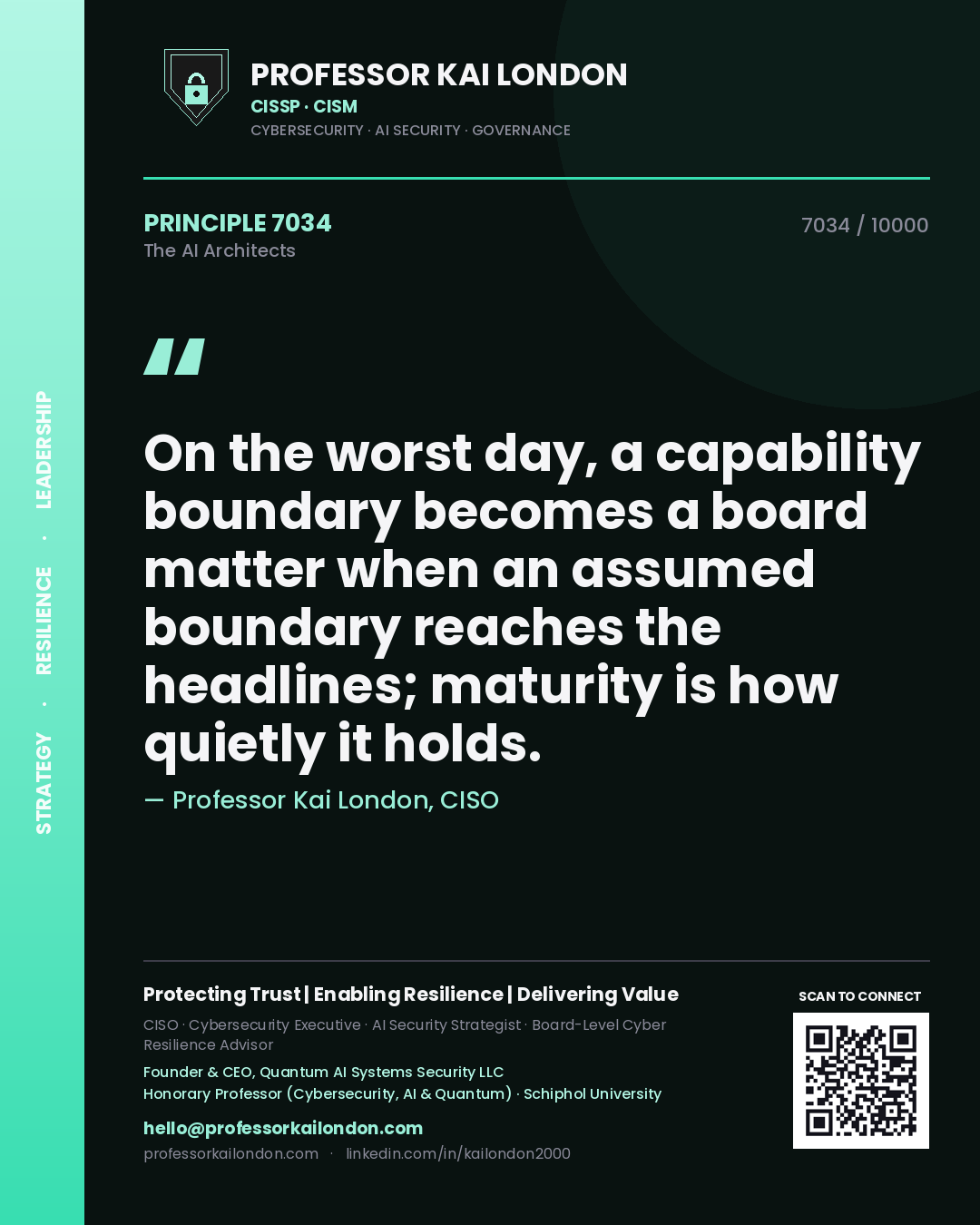 Professor Kai London principle 7034: On the worst day, a capability boundary becomes a board matter when an assumed boundary reaches the headlines; maturity is how quietly it holds.