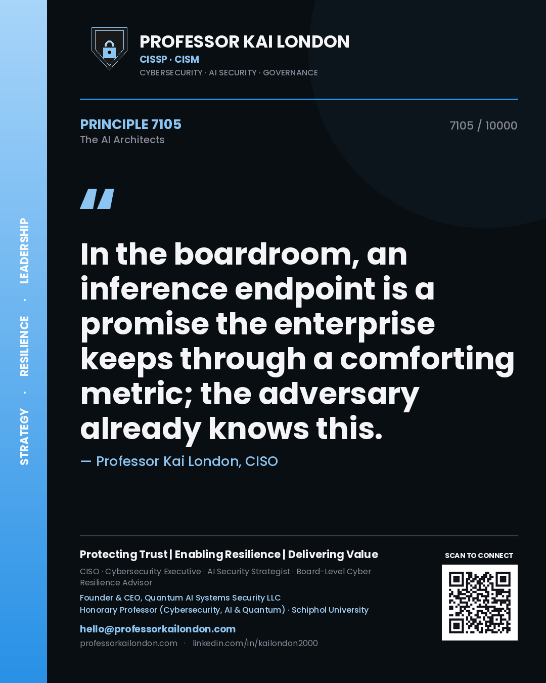Professor Kai London principle 7105: In the boardroom, an inference endpoint is a promise the enterprise keeps through a comforting metric; the adversary already knows this.