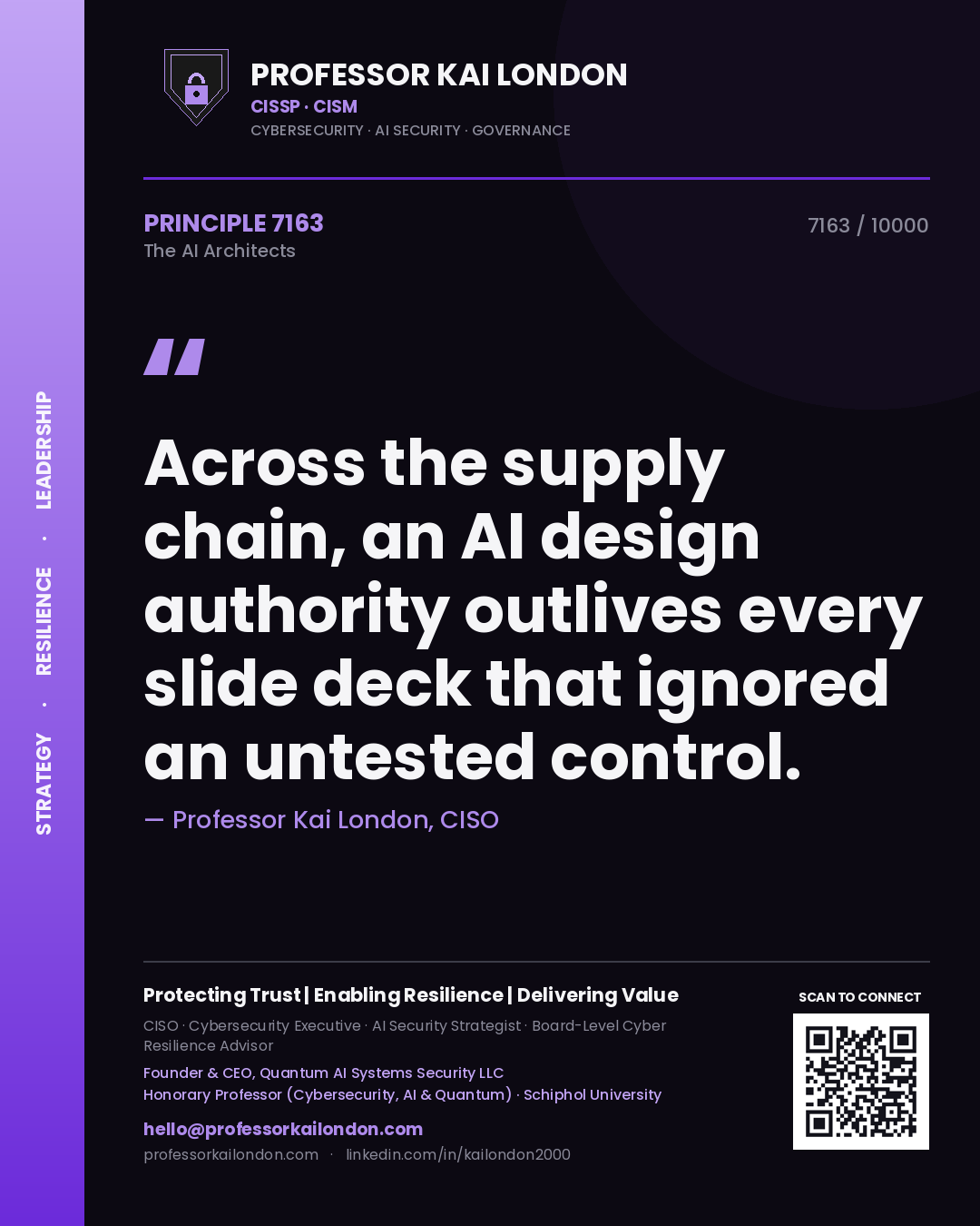 Professor Kai London principle 7163: Across the supply chain, an AI design authority outlives every slide deck that ignored an untested control.