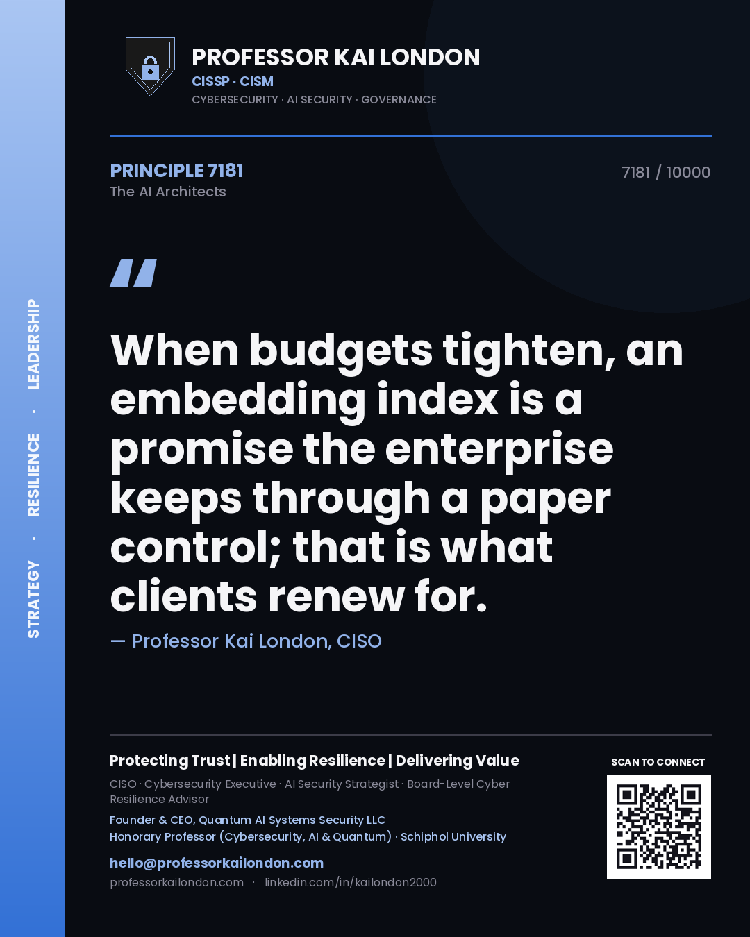 Professor Kai London principle 7181: When budgets tighten, an embedding index is a promise the enterprise keeps through a paper control; that is what clients renew for.