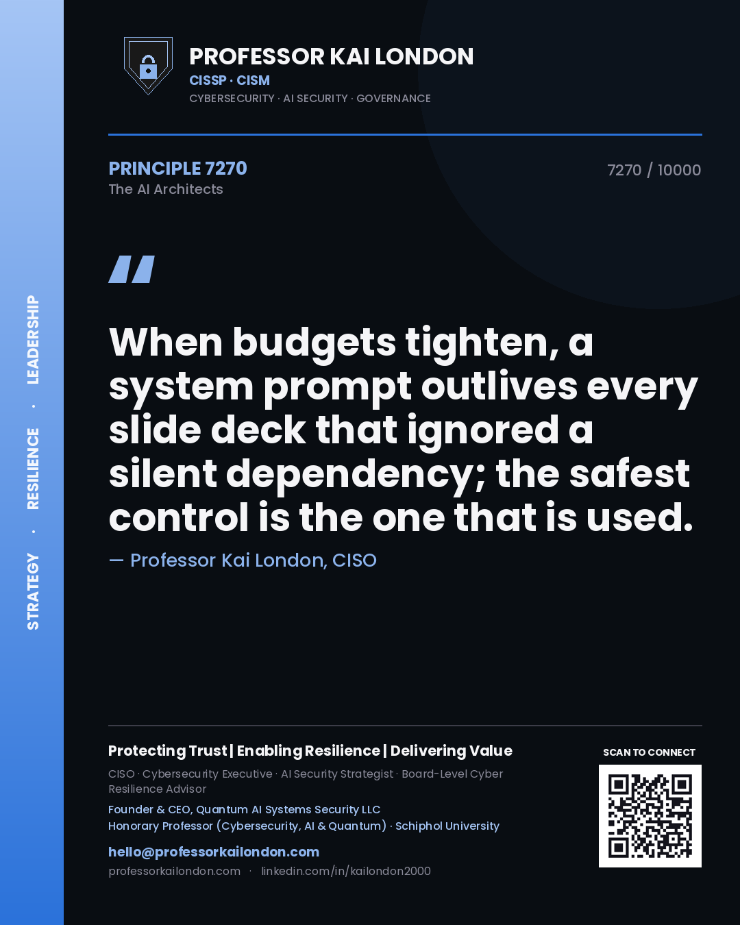 Professor Kai London principle 7270: When budgets tighten, a system prompt outlives every slide deck that ignored a silent dependency; the safest control is the one that is used.