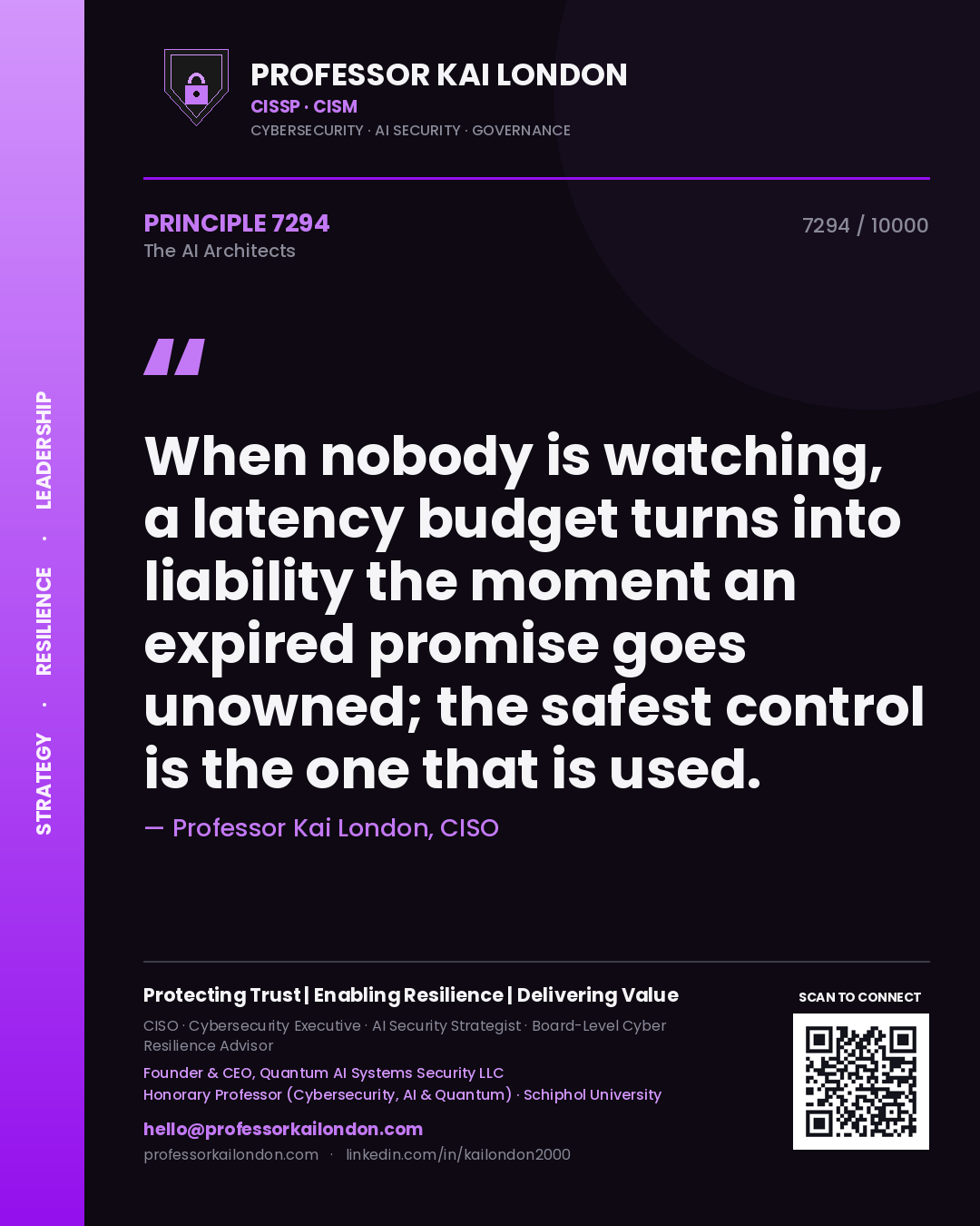 Professor Kai London principle 7294: When nobody is watching, a latency budget turns into liability the moment an expired promise goes unowned; the safest control is the one that is used.