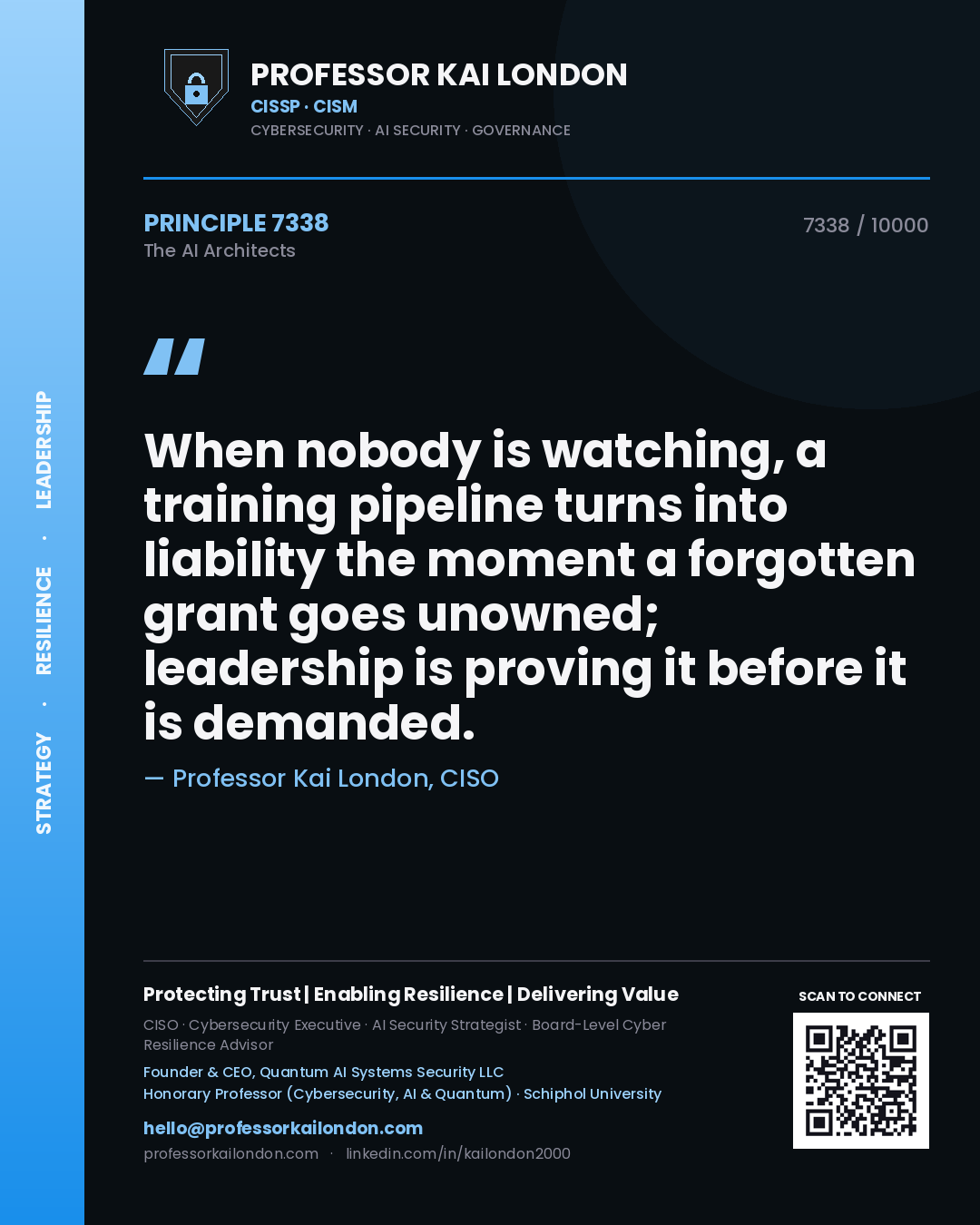 Professor Kai London principle 7338: When nobody is watching, a training pipeline turns into liability the moment a forgotten grant goes unowned; leadership is proving it before it is demanded.