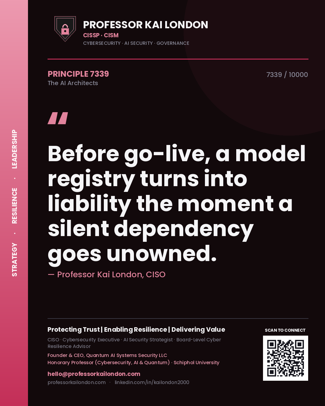 Professor Kai London principle 7339: Before go-live, a model registry turns into liability the moment a silent dependency goes unowned.