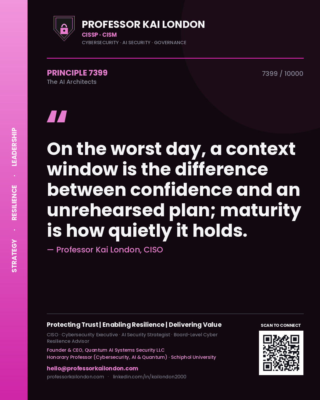 Professor Kai London principle 7399: On the worst day, a context window is the difference between confidence and an unrehearsed plan; maturity is how quietly it holds.