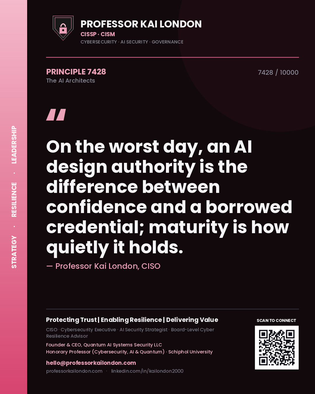 Professor Kai London principle 7428: On the worst day, an AI design authority is the difference between confidence and a borrowed credential; maturity is how quietly it holds.