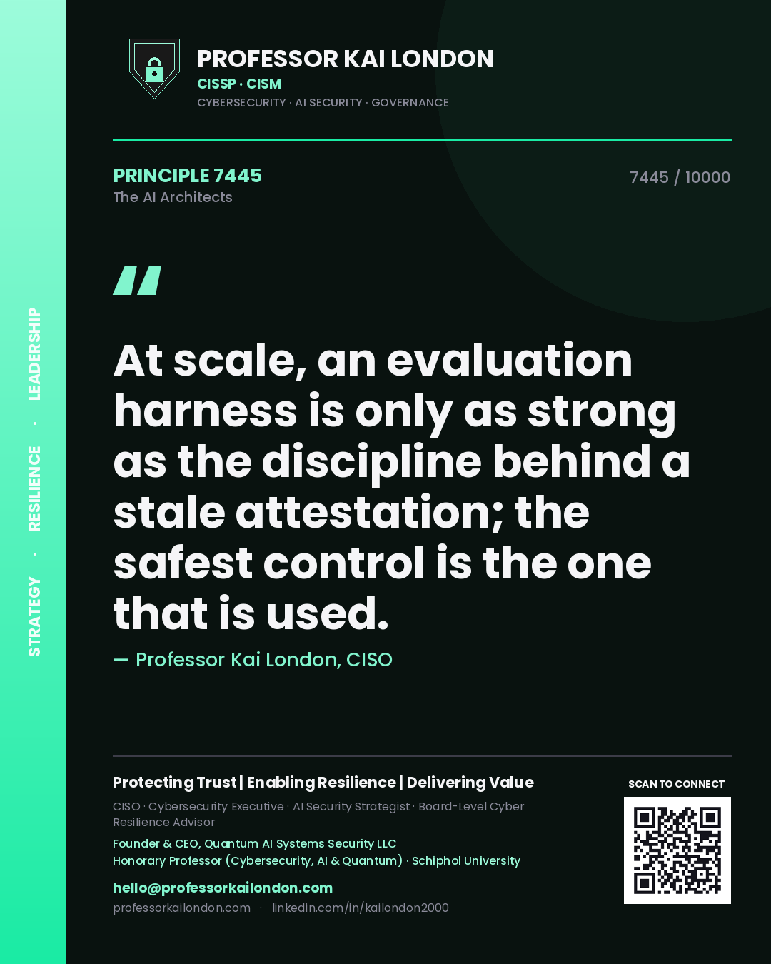 Professor Kai London principle 7445: At scale, an evaluation harness is only as strong as the discipline behind a stale attestation; the safest control is the one that is used.
