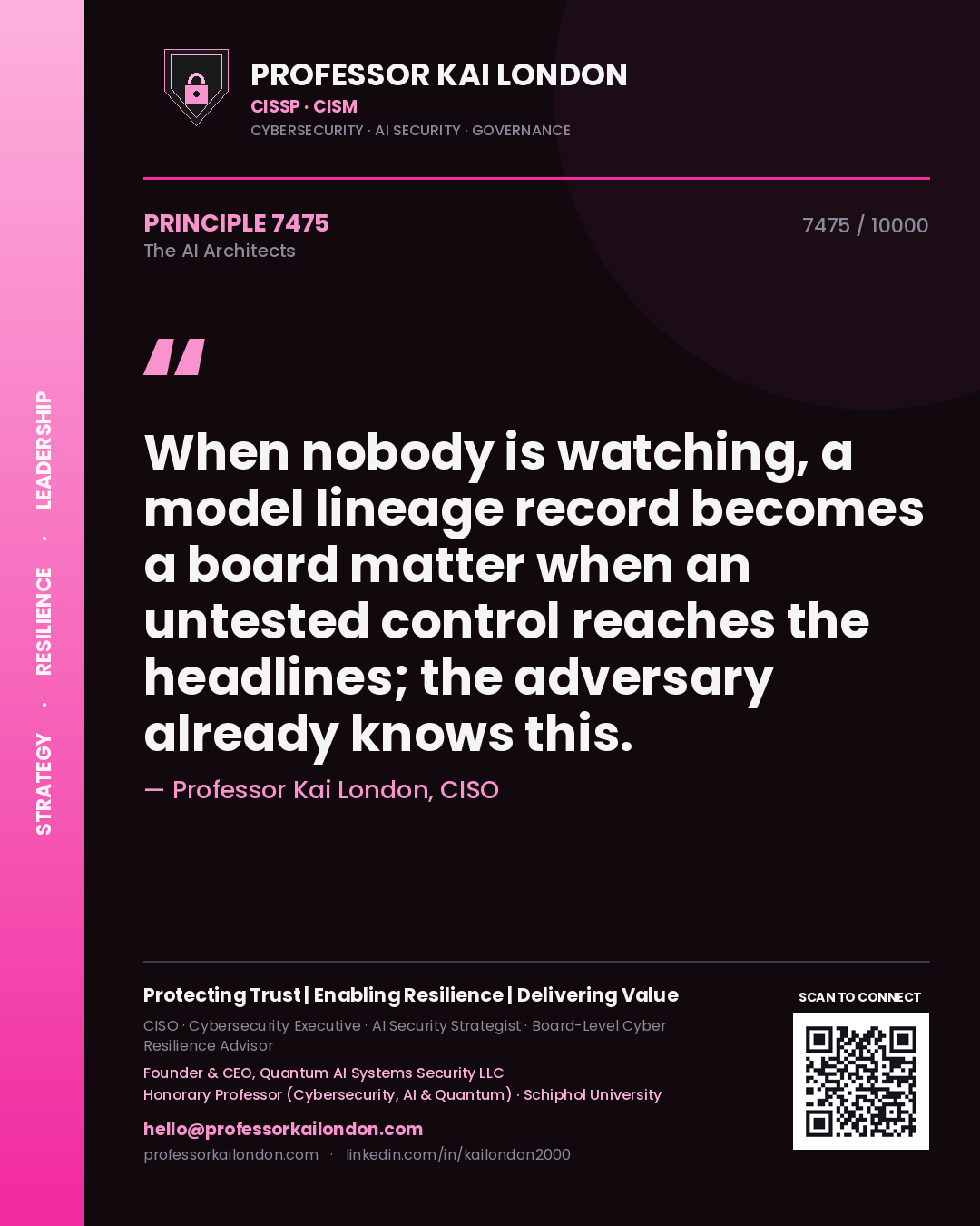 Professor Kai London principle 7475: When nobody is watching, a model lineage record becomes a board matter when an untested control reaches the headlines; the adversary already knows this.